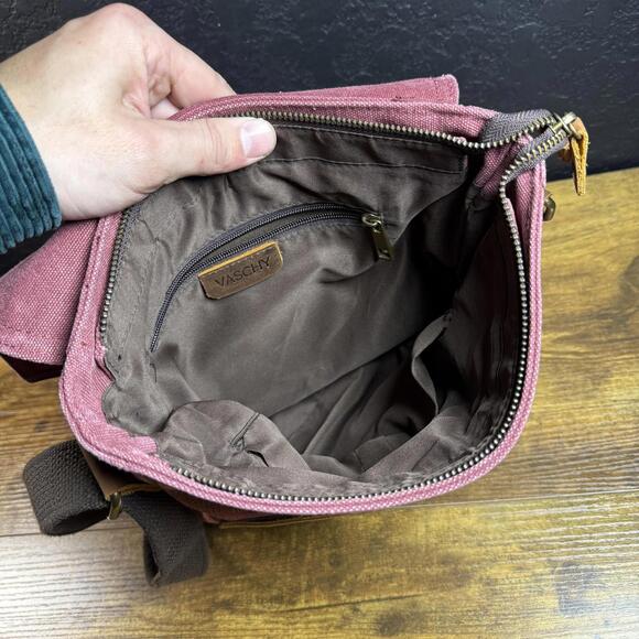 Vaschy Messenger Bag Canvas Crossbody Shoulder Satchel Burgundy Brown‎ Unisex - Picture 2 of 4